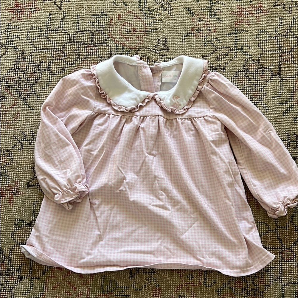 Cecil and Lou Pink Gingham Baby Dress- S monogrammed